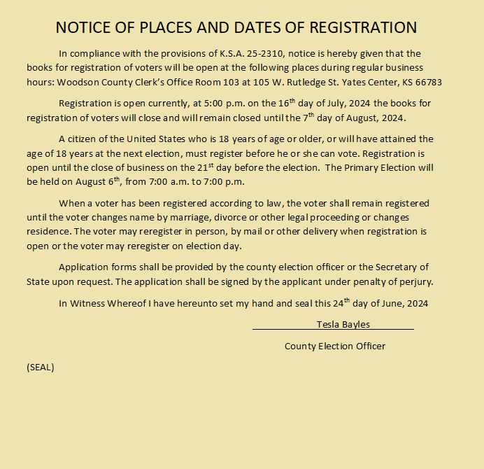 Notice of Places of Registration